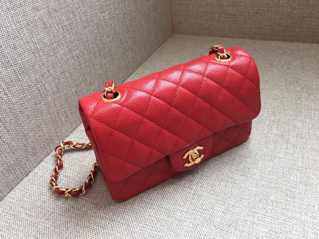 Small Classic Flap Caviar Bag A01116 Red/Gold